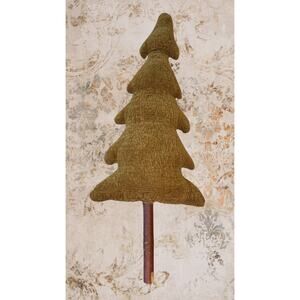 2000s HANDMADE Olive Green Textured Chenille Fabric Stuffed Tree Wood Trunk